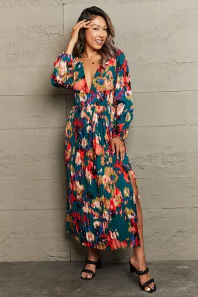 🌺 Printed Deep V Slit Pleated Dress 🌺