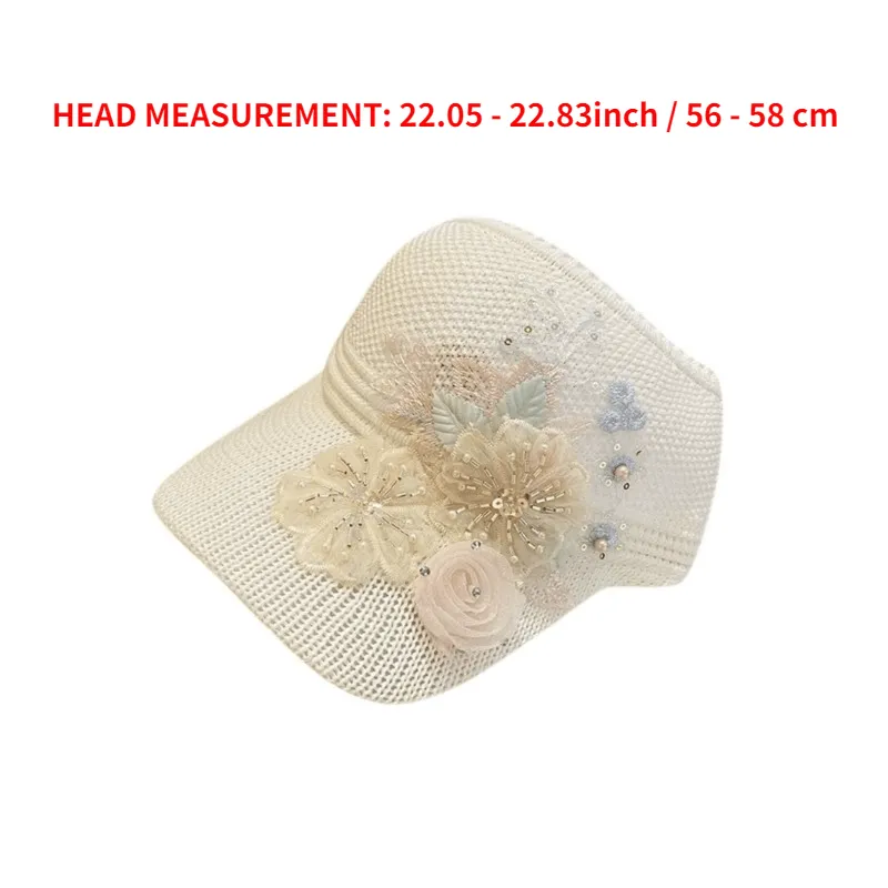 1pc Stylish Floral Embellished Knit Fabric Breathable Mesh Baseball Cap - Adjustable, Elastic, Hand Washable, Spring/Summer Open Top Sun Visor Hat for Women - Fashionable and Comfortable Accessory