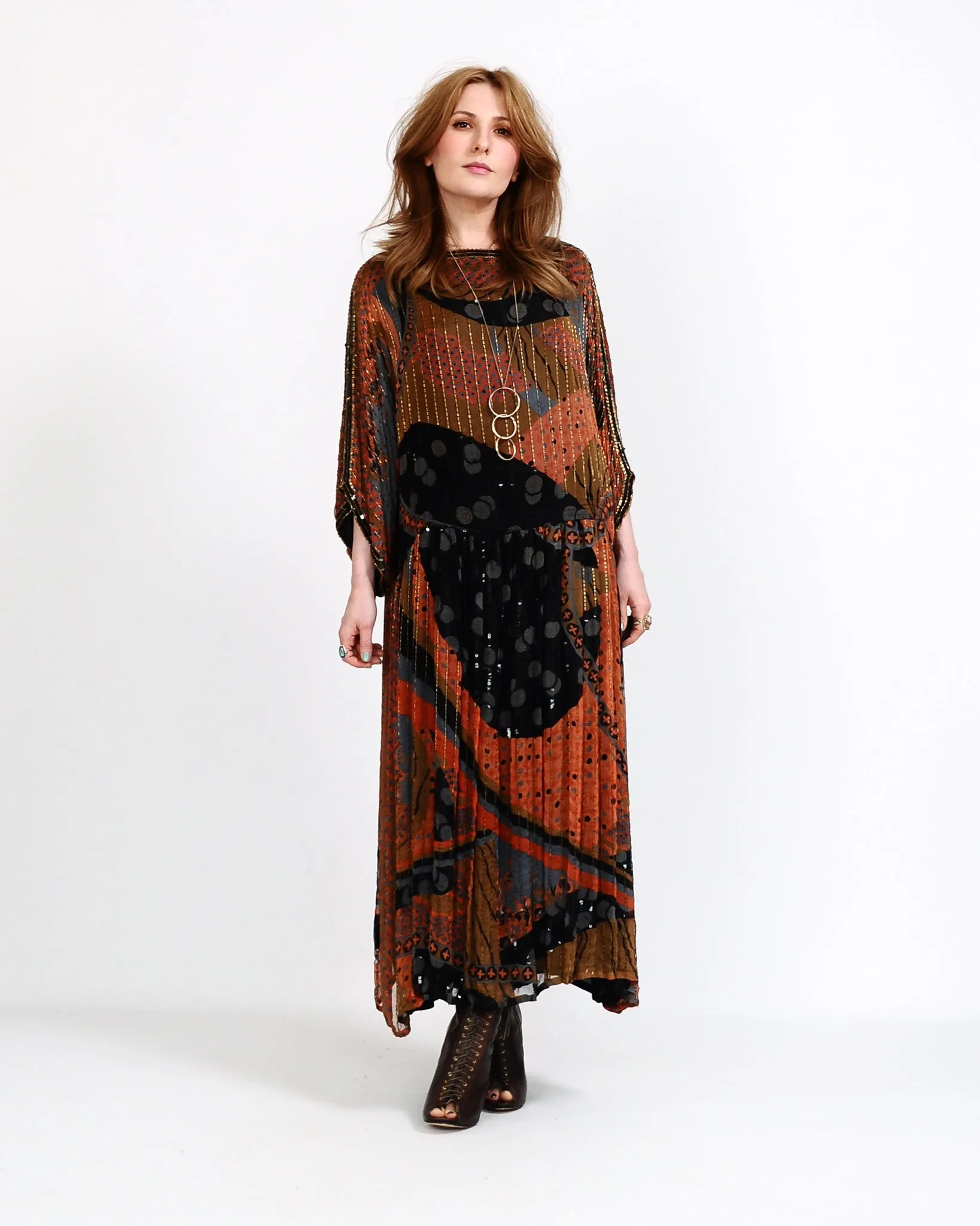 70s Beaded Silk Judith Ann India Dress