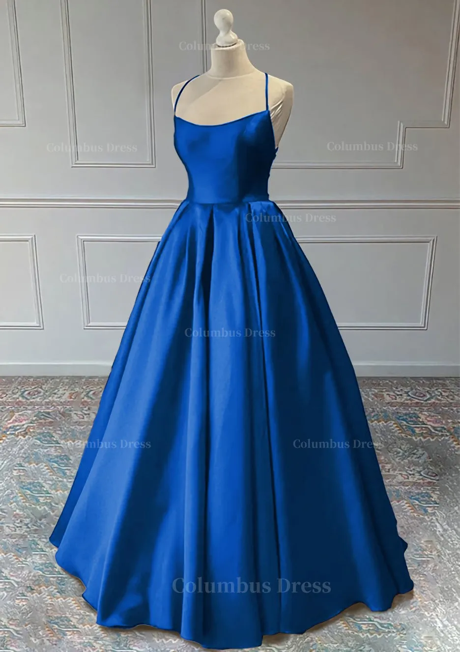 A line Sleeveless Square Neckline Long Formal Dresses, Floor-Length Satin Prom Dress