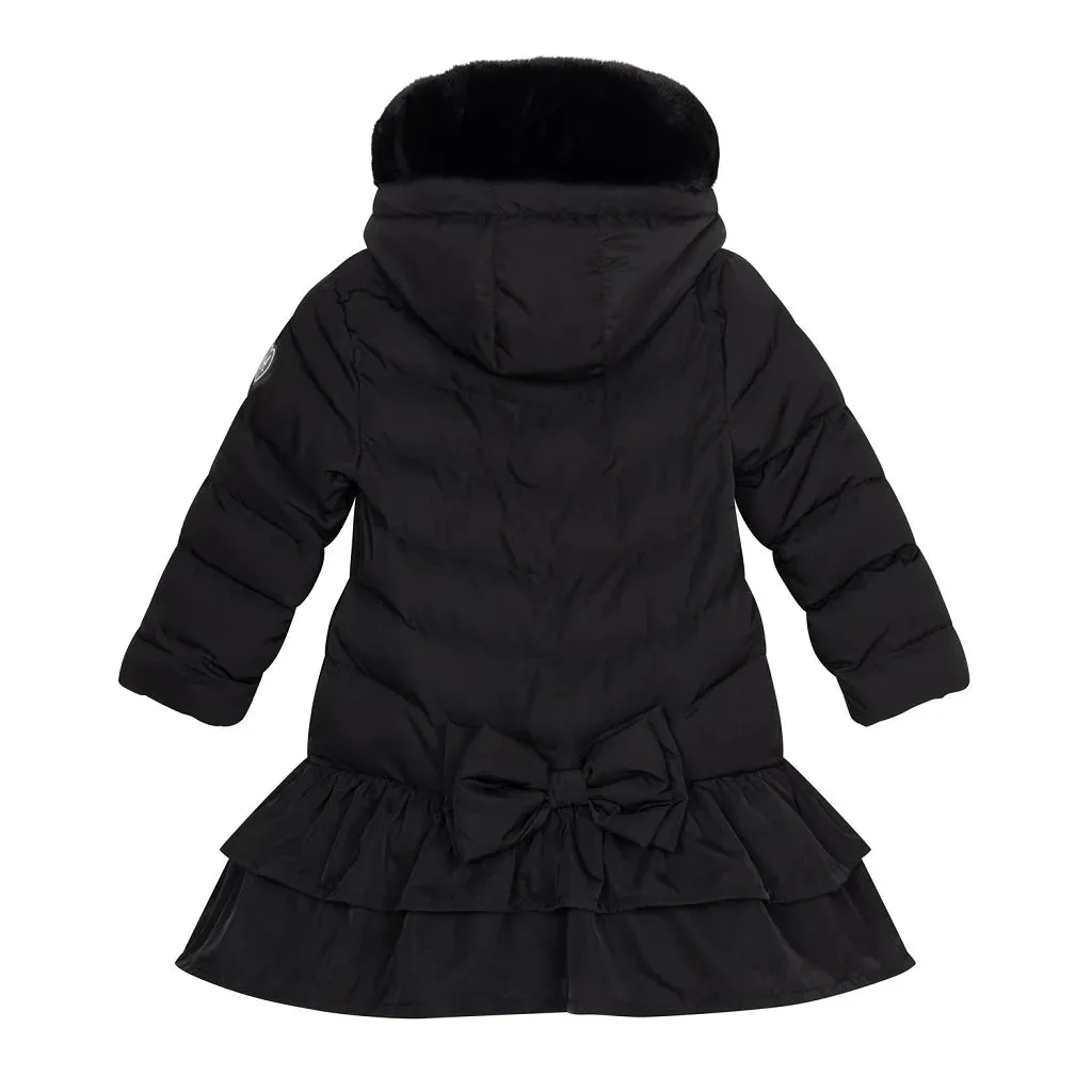 A'Dee - Black hooded coat with double ruffle hem, Becky