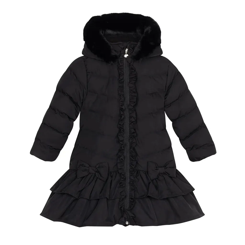 A'Dee - Black hooded coat with double ruffle hem, Becky