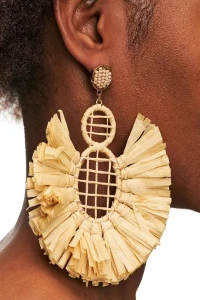 African Raffia Drop Beige Earrings