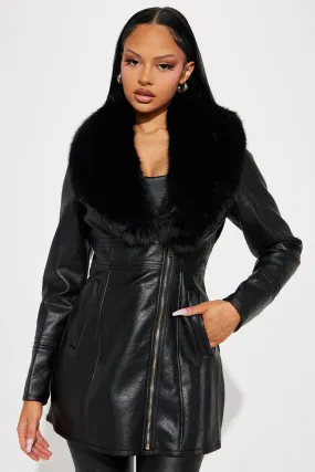 After Hour Faux Leather Coat - Black