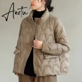 Aiertu Janveny Ultra Light Down Jacket Women Winter Stand Collar Feather Puffer Coat 90% White Duck Down Parkas Solid Color Outerwear