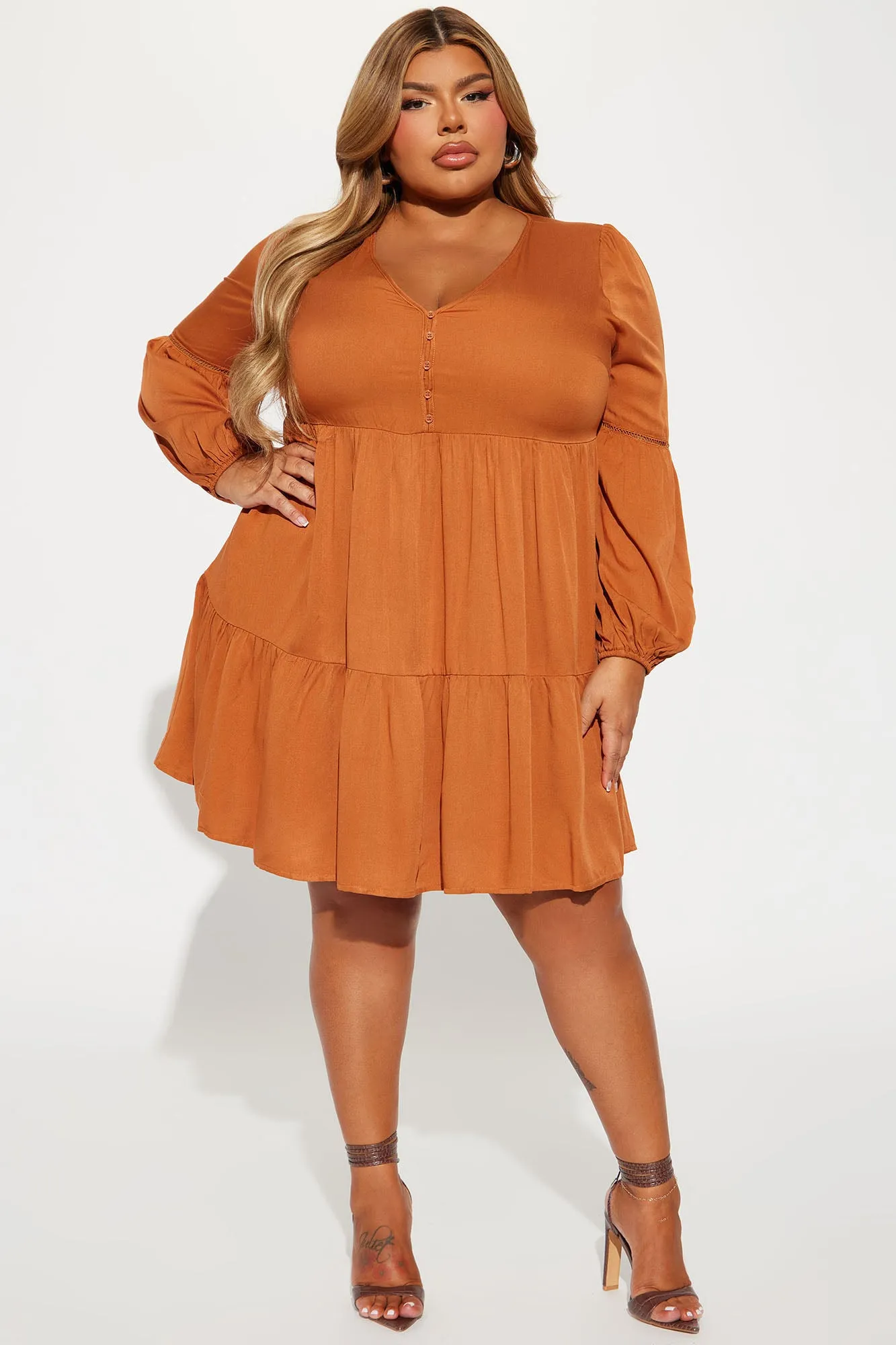 Alice Babydoll Mini Dress - Rust