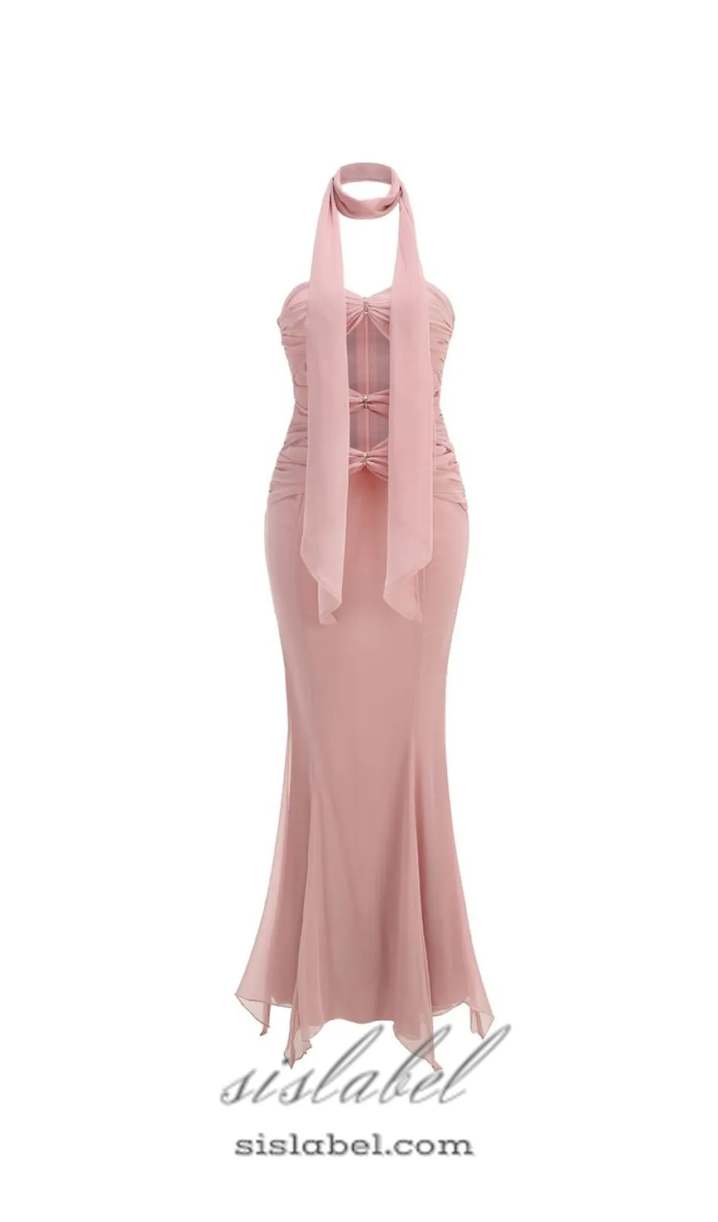 ALYSSA PINK HOLLOW BANDAGE STRAPLESS TULLE MAXI DRESS