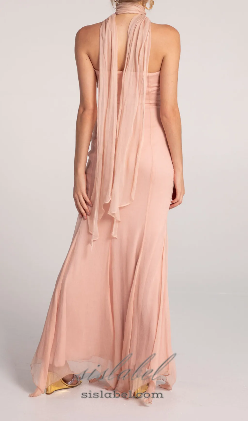 ALYSSA PINK HOLLOW BANDAGE STRAPLESS TULLE MAXI DRESS