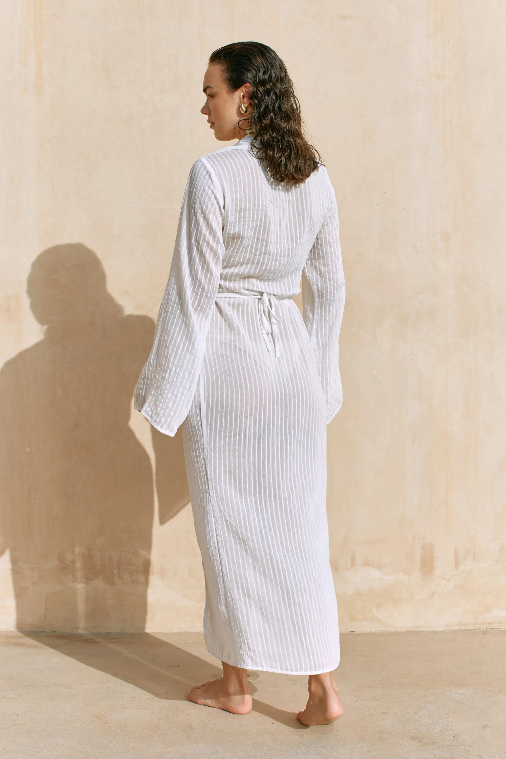 Amila Striped Wrap Kaftan White