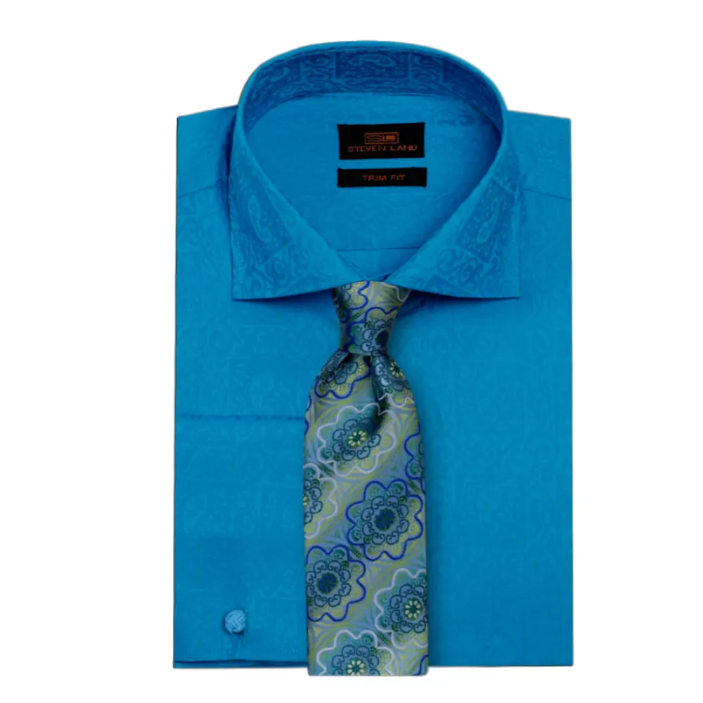 Aqua Paisley Patterned | Steven Land | French Cuff | Dress Shirt