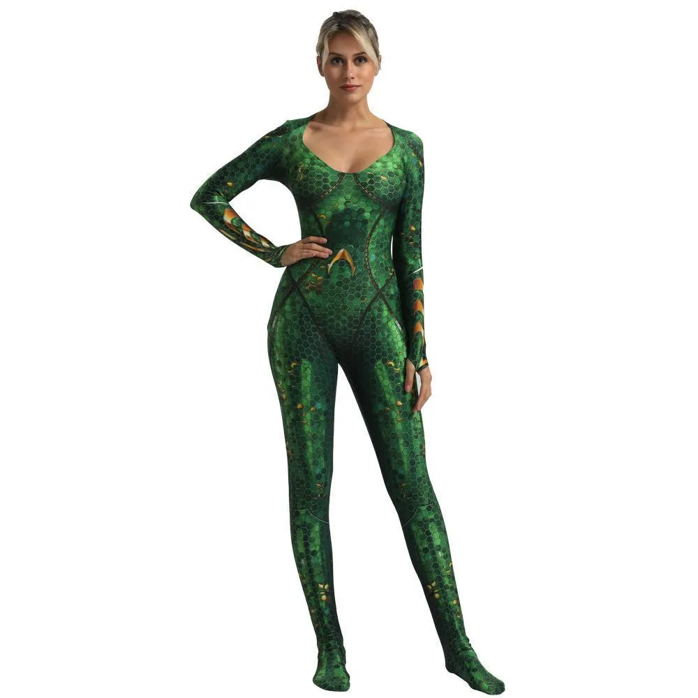 Aquaman Wife Mera Cosplay Costume Zentai Bodysuit for Halloween Party