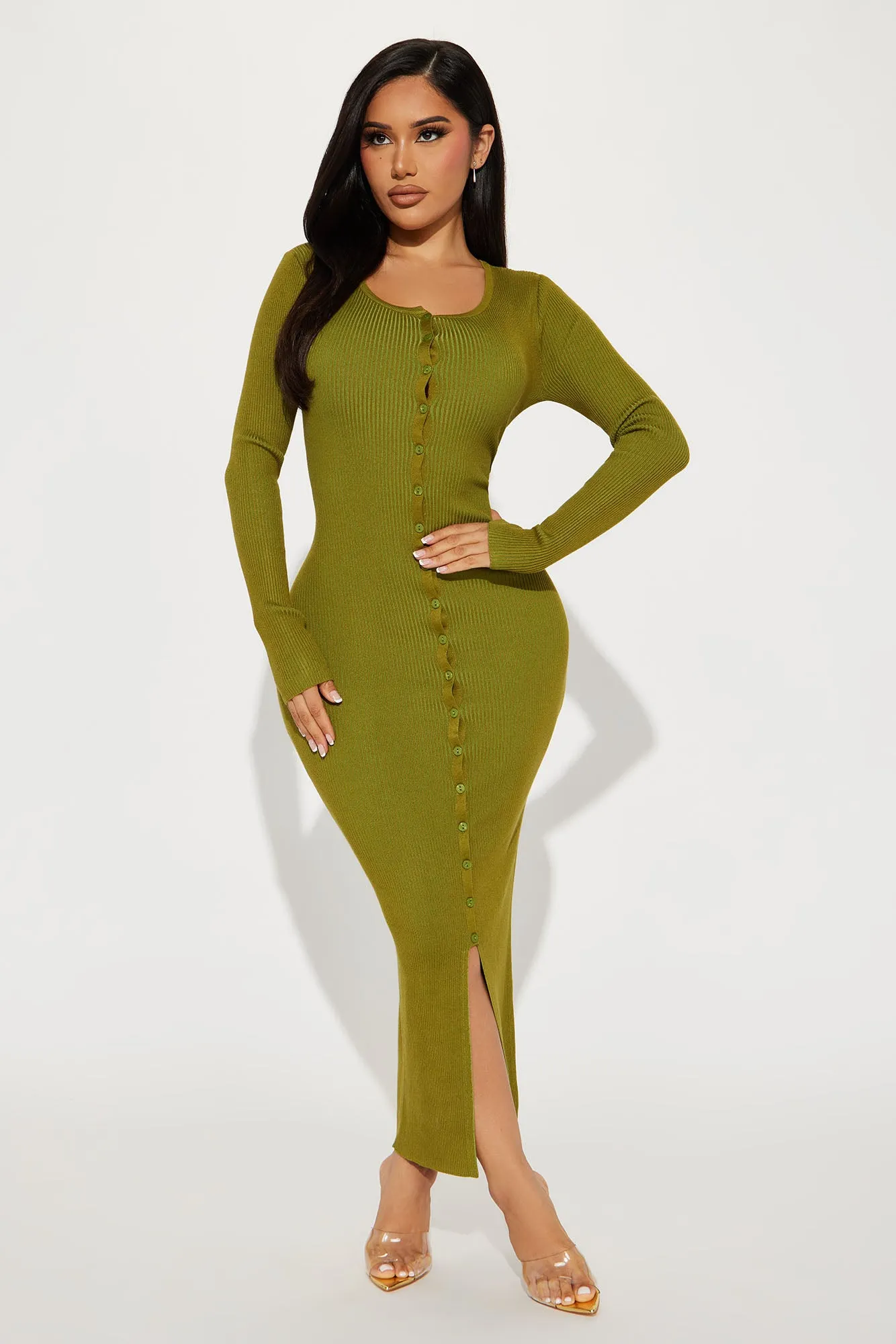 Audrie Ribbed Maxi Dress - Olive