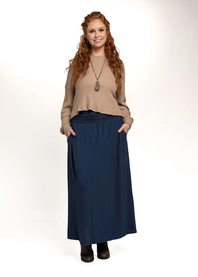 Bamboo Fabric Maxi Skirt With Pockets