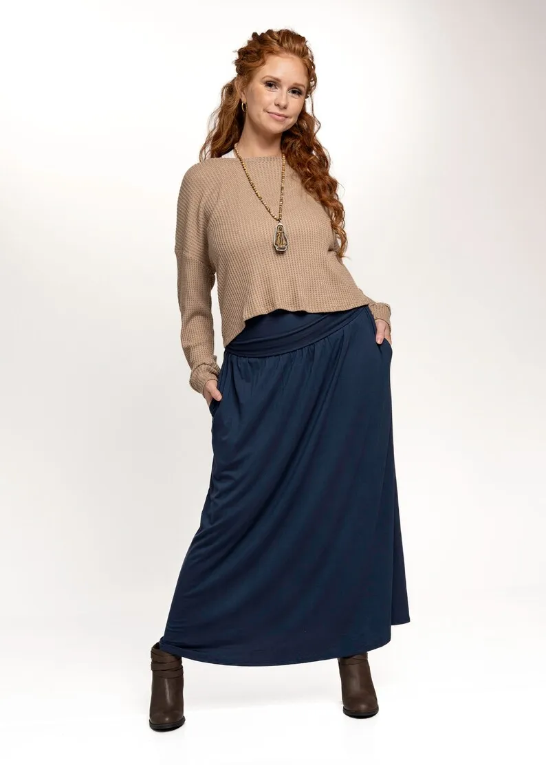 Bamboo Fabric Maxi Skirt With Pockets