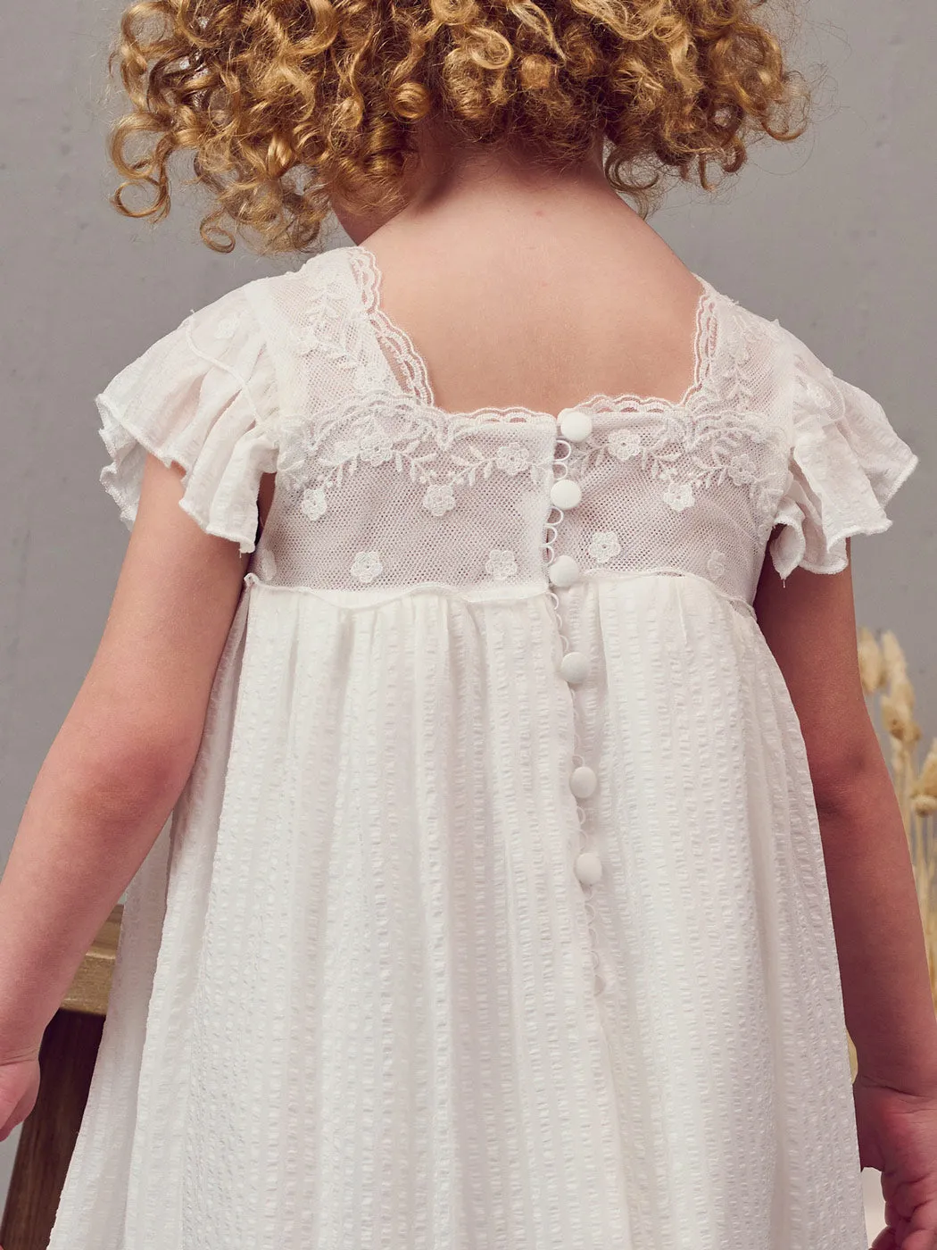 Baptism silk dress with lace - MARILITA