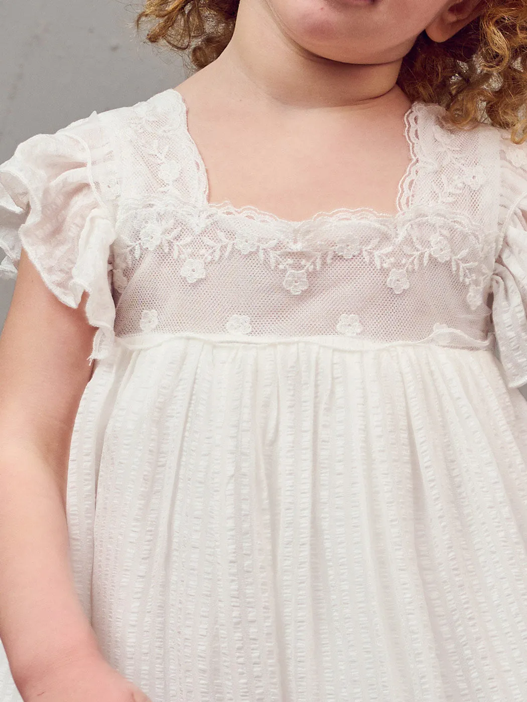 Baptism silk dress with lace - MARILITA