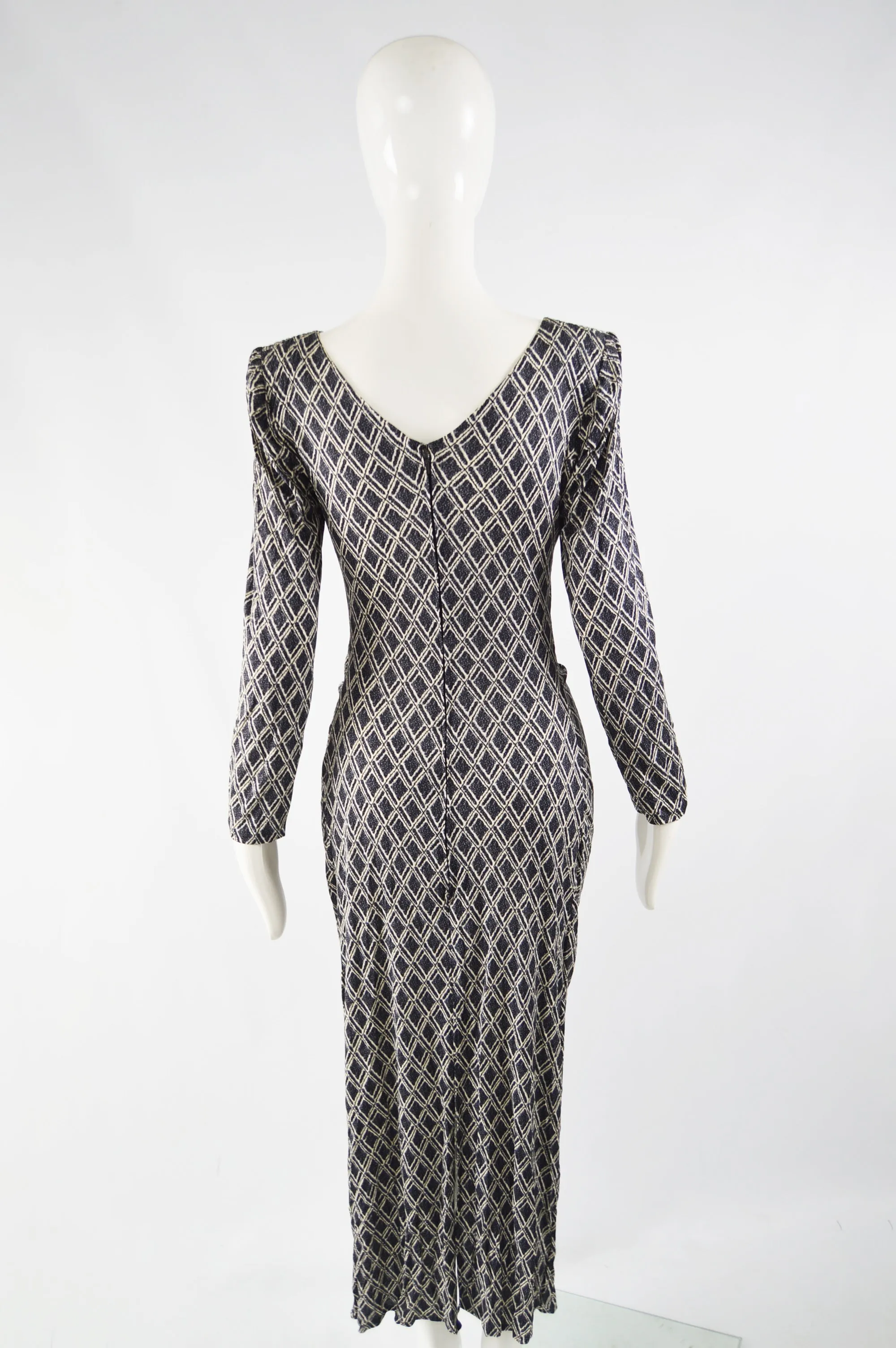 Barocco Roma Vintage Long Sleeve Plunge Neck Dress, 1970s