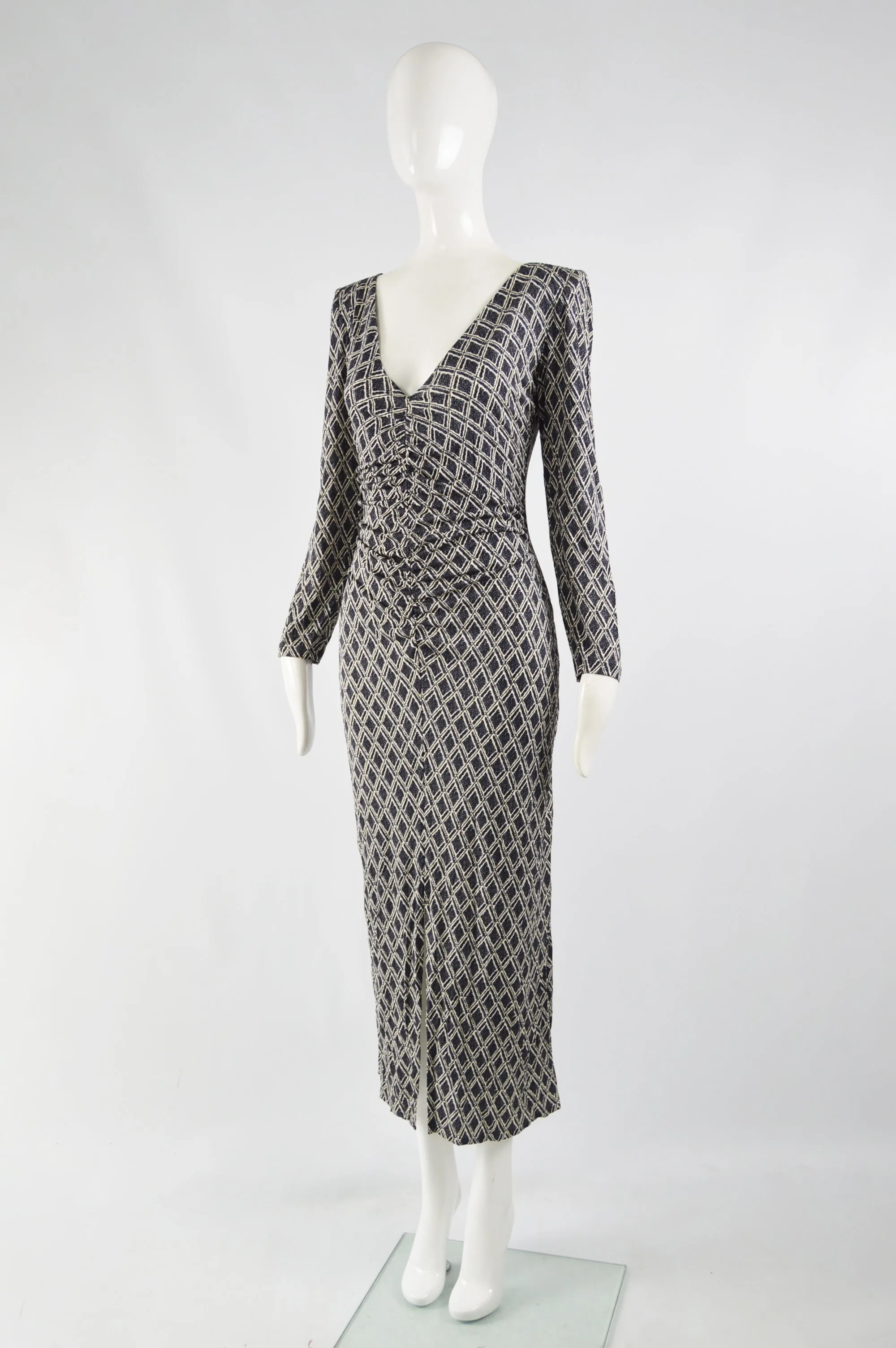 Barocco Roma Vintage Long Sleeve Plunge Neck Dress, 1970s