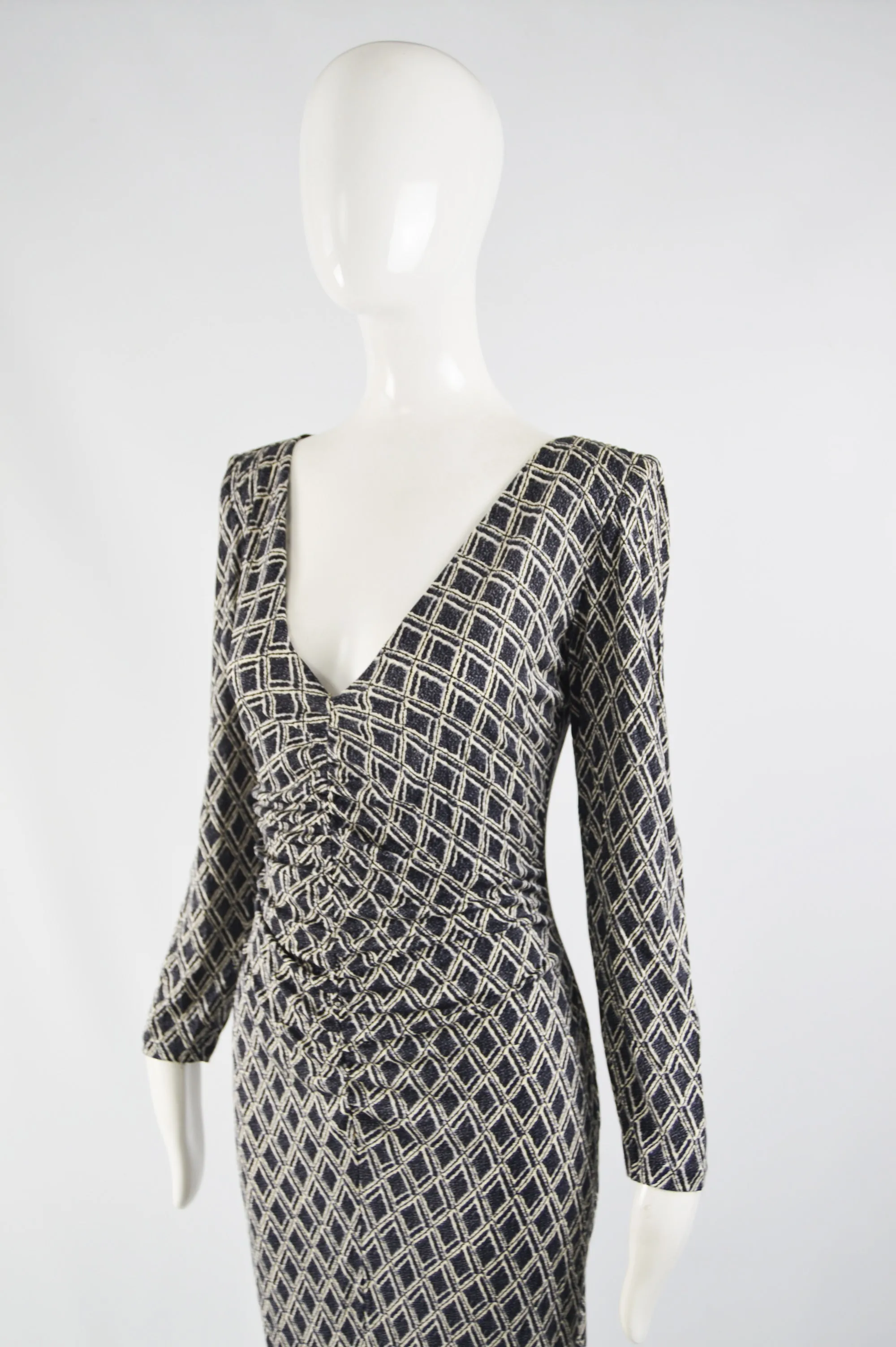 Barocco Roma Vintage Long Sleeve Plunge Neck Dress, 1970s