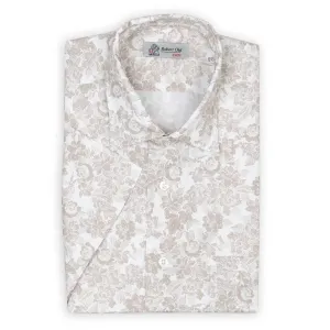 Beige Floral 100% Swiss Cotton Short Sleeve Shirt