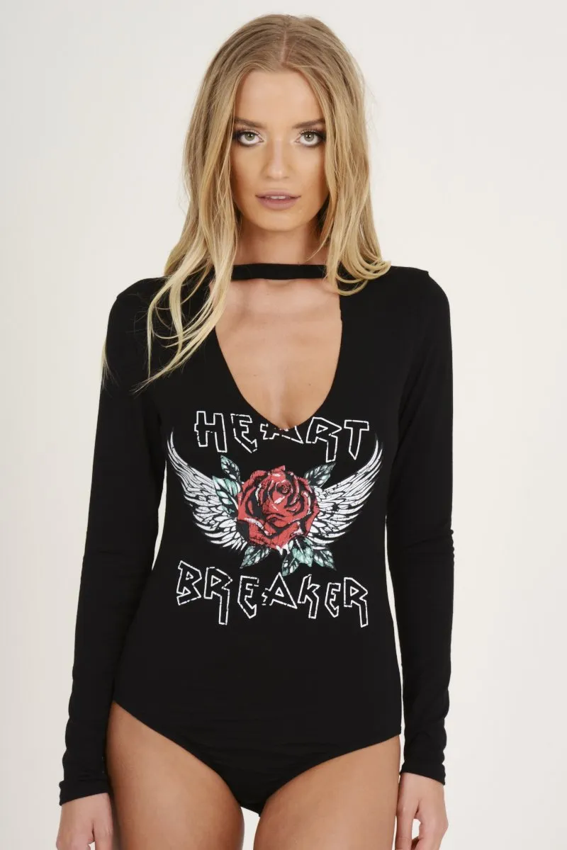 Black Heart Breaker Slogan Bodysuit - Beverly