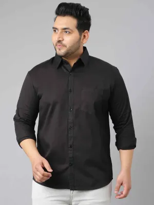 Black Pure Cotton Full Sleeve Shirt Men's Plus Size