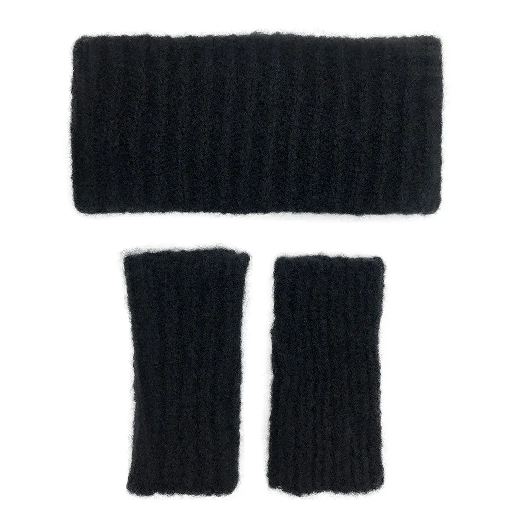 Black Ribbed Alpaca Gloves by SLATE   SALT