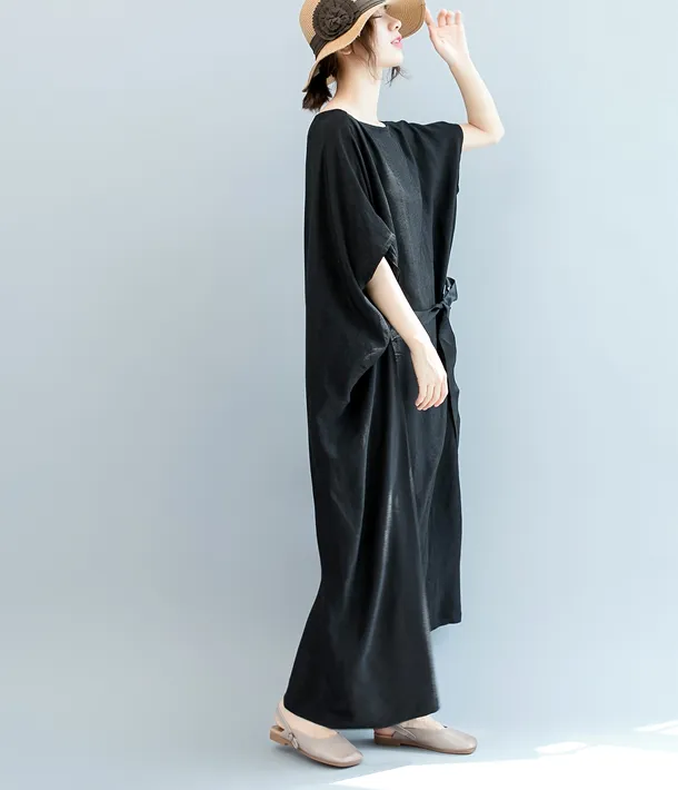 Black WaistLine Summer Cotton Linen Spring Women Dresses QZ200536