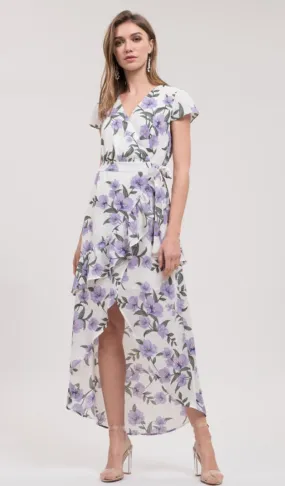 Blu Pepper White Floral Print Tulip Hem Maxi Wrap Dress