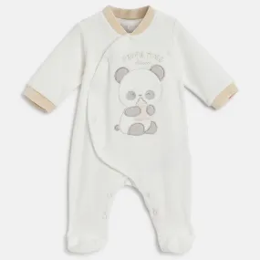 Blue & White Bear Applique Full Sleeves Winter Footsie