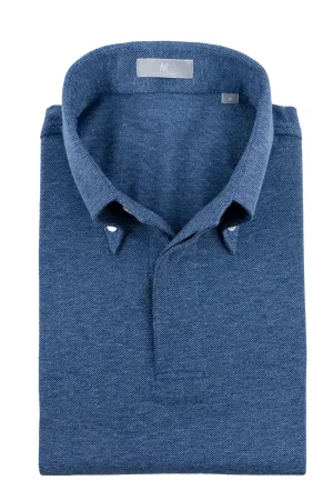 Blue Button Down Collar Polo - Short Sleeve Davis Fit (Slim)