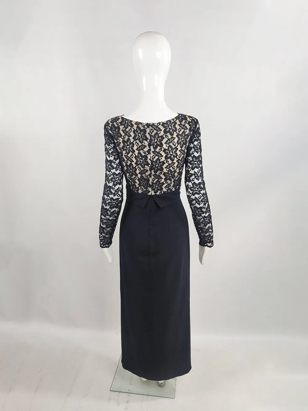 Bob Mackie Vintage Black Crepe & Lace Maxi Evening Gown