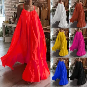 Bohemian Beach Sundress Sexy Sleeveless Backless Big Swing Maxi Long Dress Strapless Ruffles Midi Dresses Vacation Vestidos