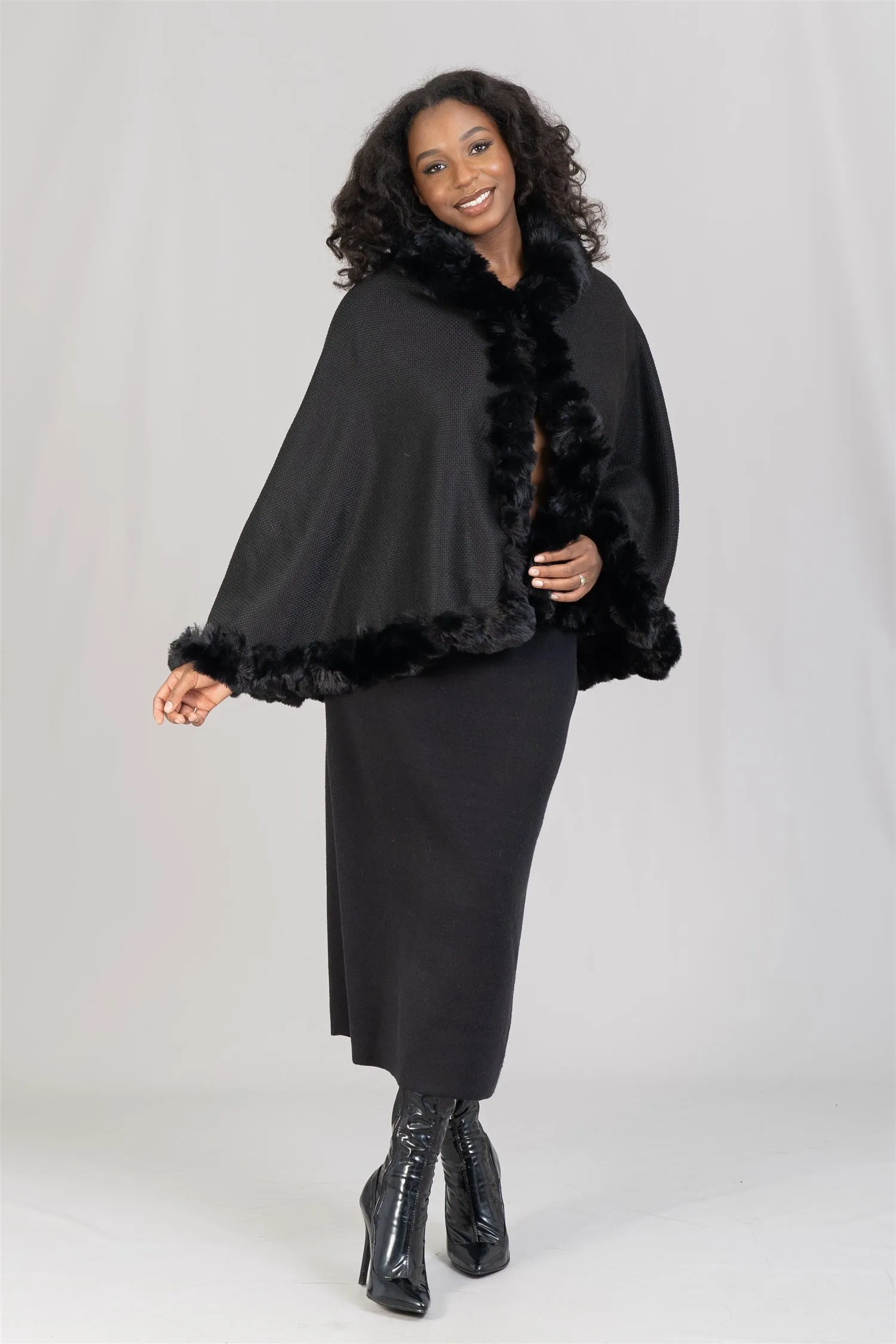 Boho Chic JY193 Faux Fur Trim Cape