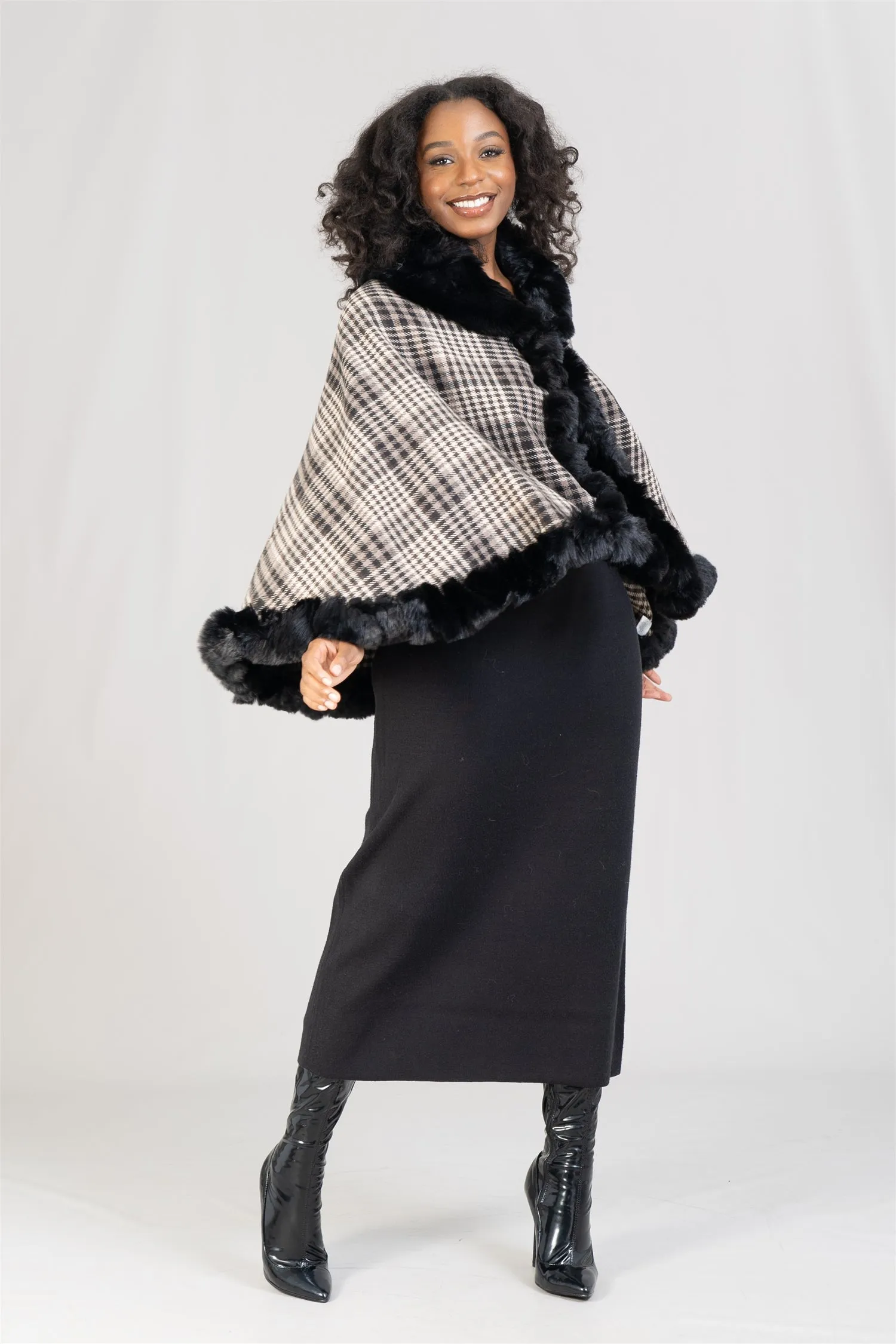 Boho Chic JY193 Faux Fur Trim Cape