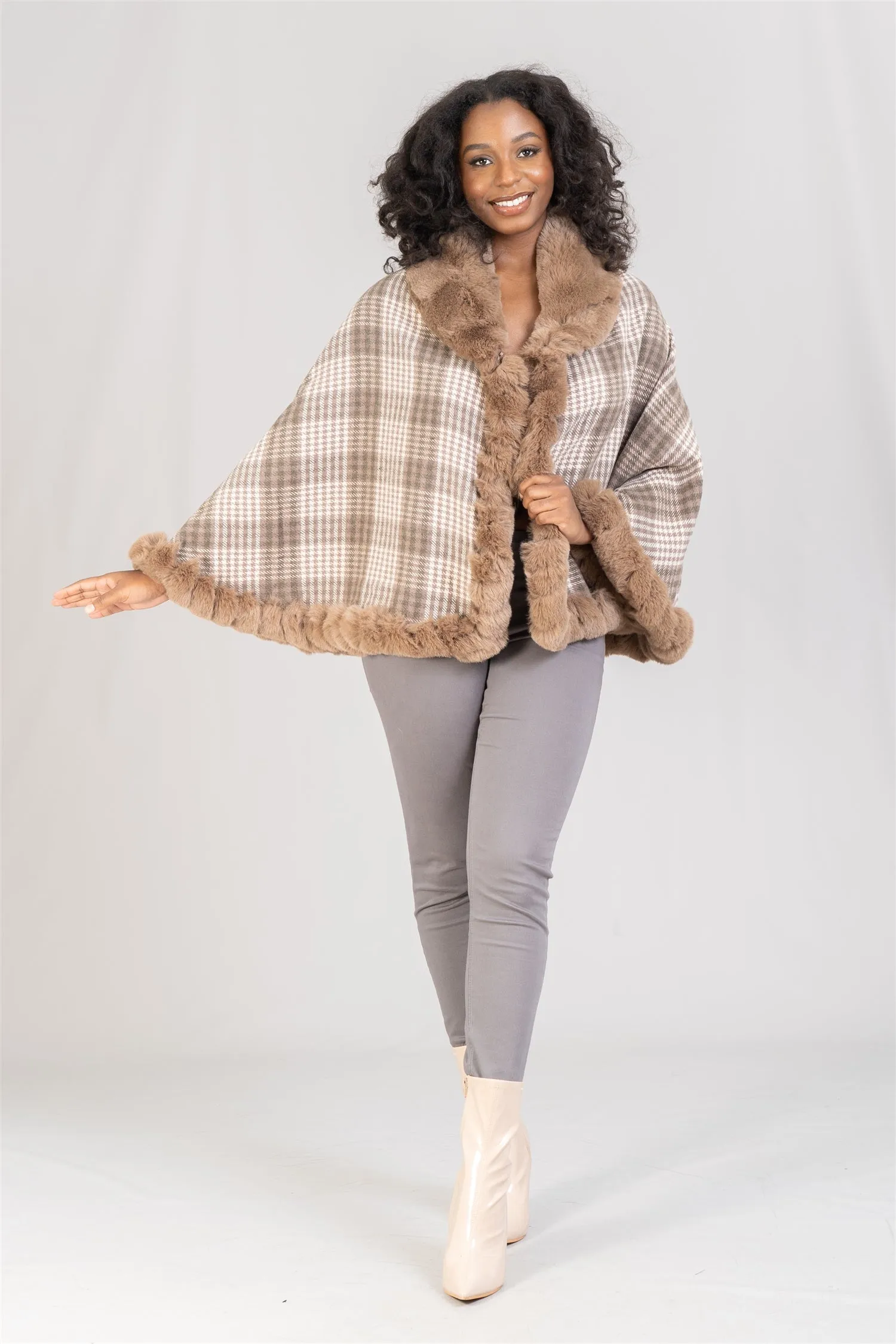 Boho Chic JY193 Faux Fur Trim Cape