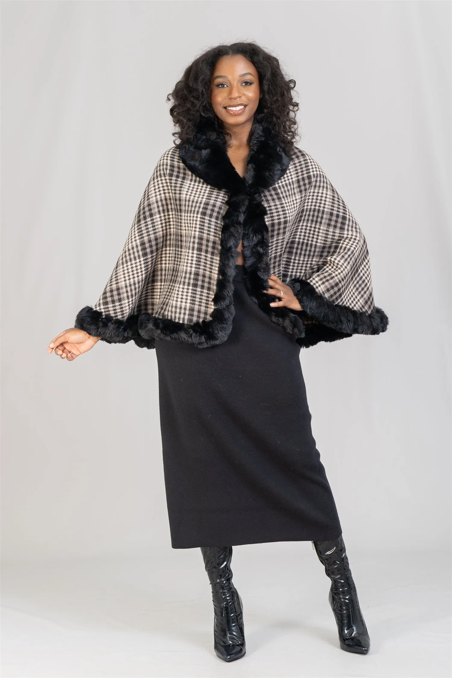 Boho Chic JY193 Faux Fur Trim Cape