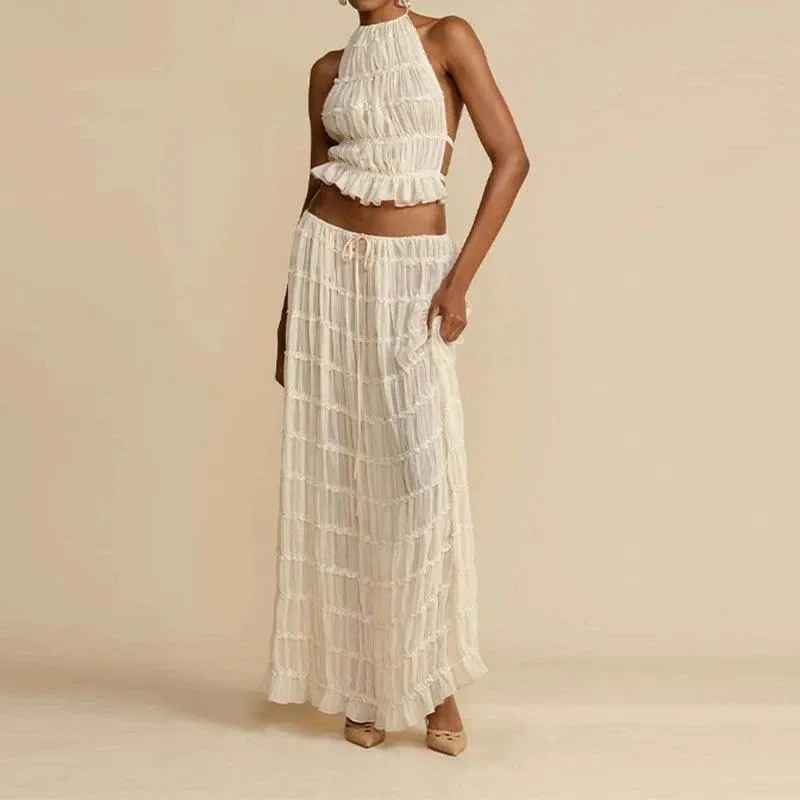 Bold Lace Up Maxi Skirt Suit & Backless Sling Top: Women's Summer Ensemble