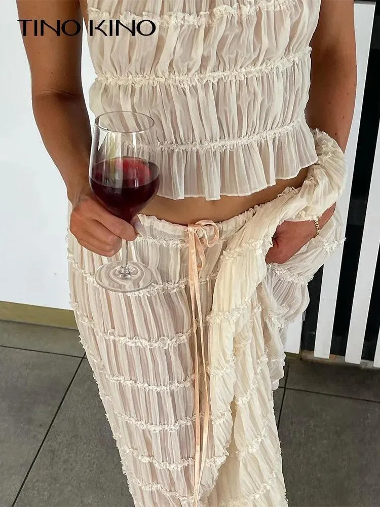 Bold Lace Up Maxi Skirt Suit & Backless Sling Top: Women's Summer Ensemble