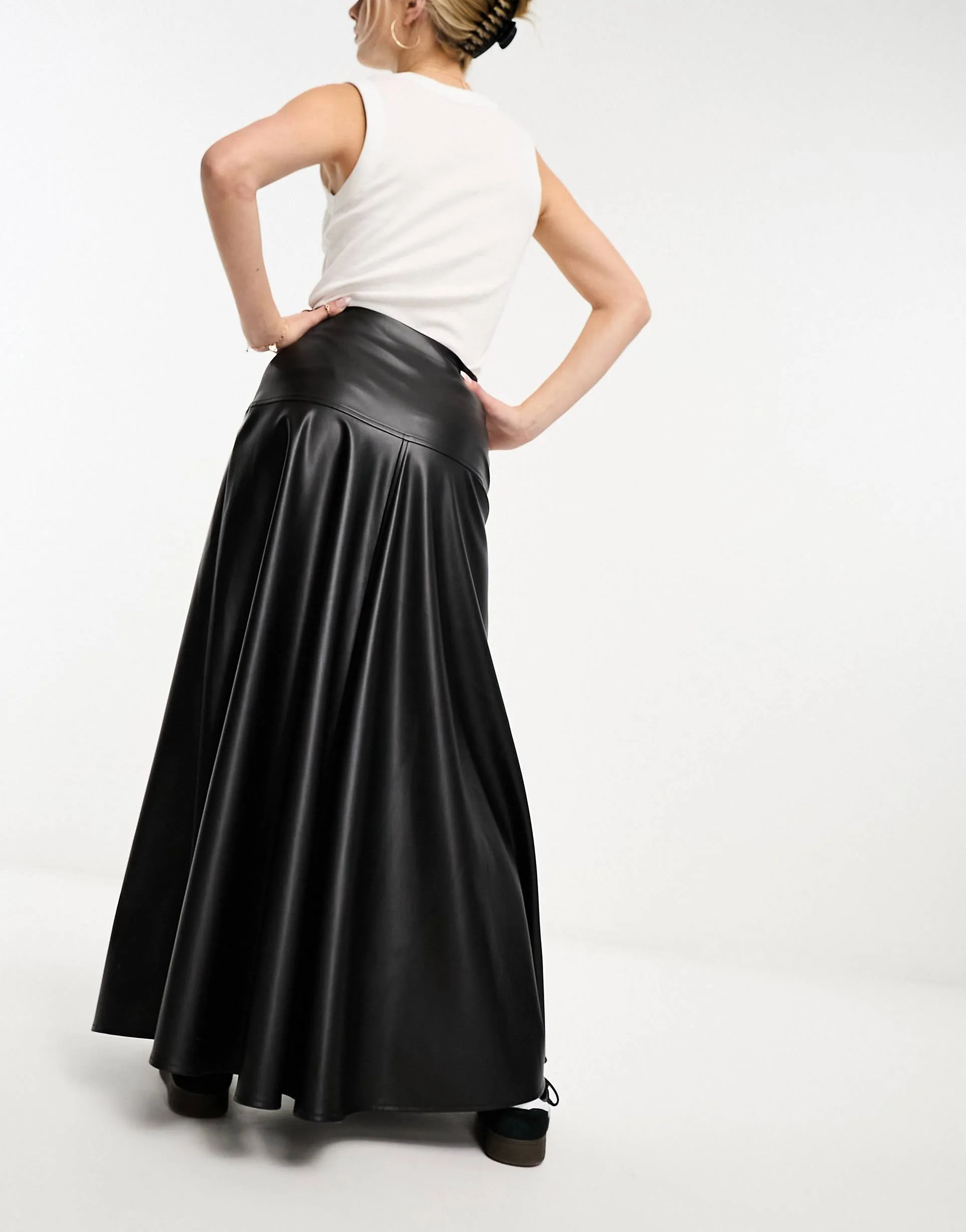 Bonnie Women's Genuine Leather Maxi Skirt Black