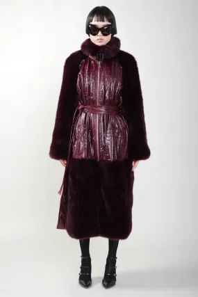 Bordeaux Vegan Fur Sleeves and Trim Coat