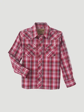 Boy's Wrangler Retro Long Sleeve Western Snap Shirt - RED PLAID