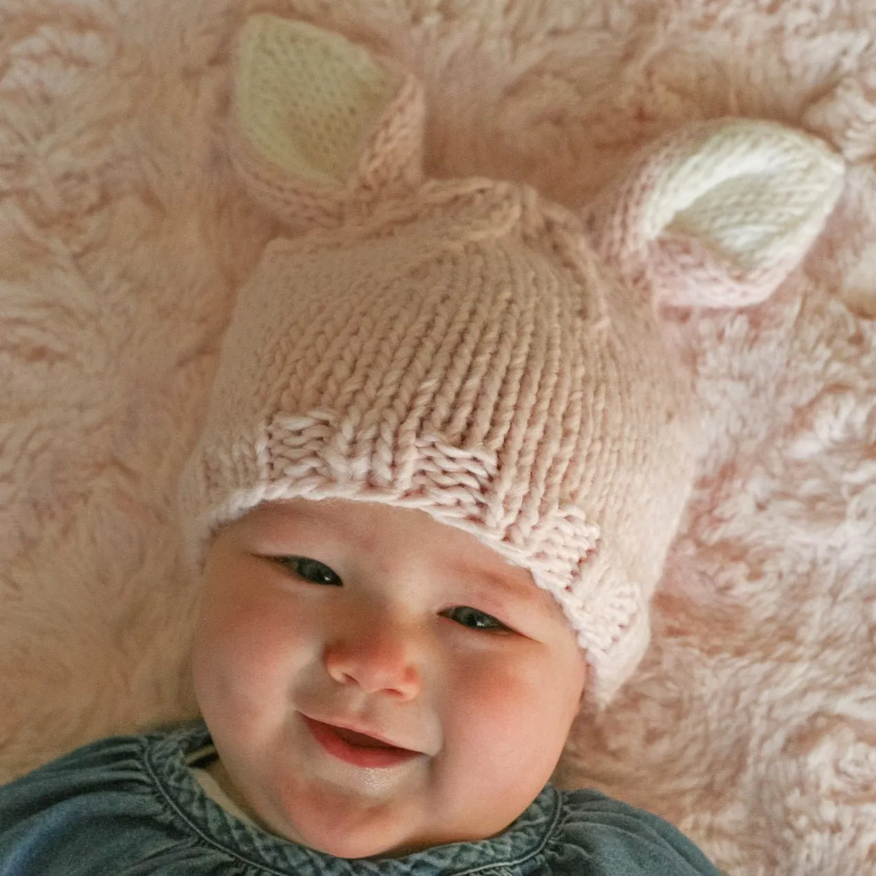 Bunny Ears Blush Beanie Hat