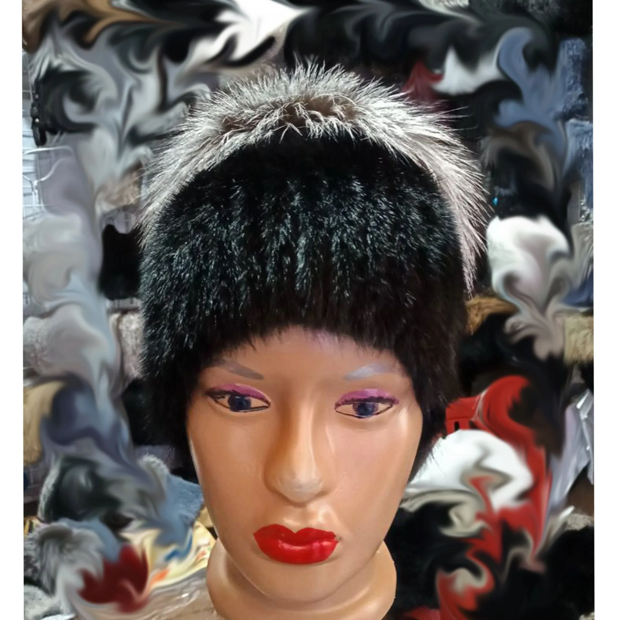 BY ORDER Women Mink and Silver fox Fur Hat, Mink Fur Hat, Stretchy Mink Fur hat, Double color Knit Fur Hat, Mink Fur Hat Large Pom Pom, Girl