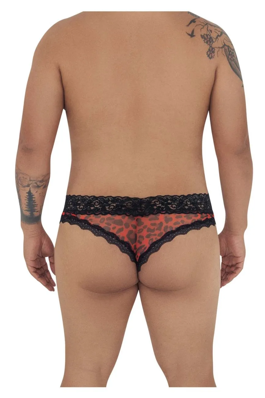 CandyMan 99596X Mesh-Lace Thongs Color Leopard Print