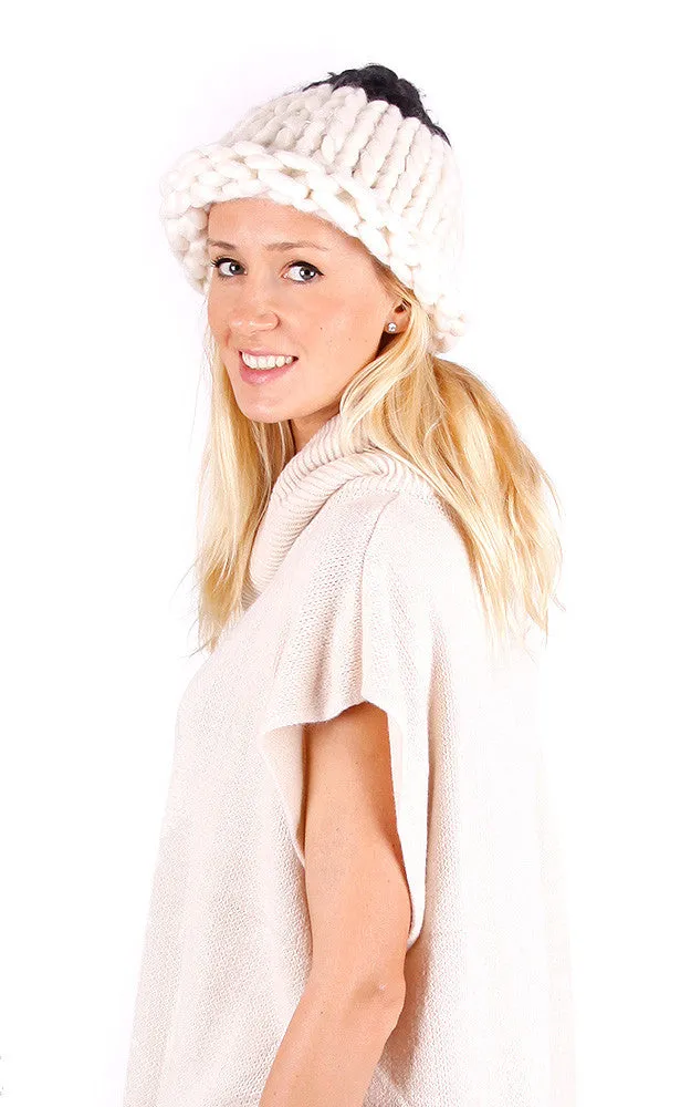 CAP105 Two Tone Ivory Chunky Loopy Hat