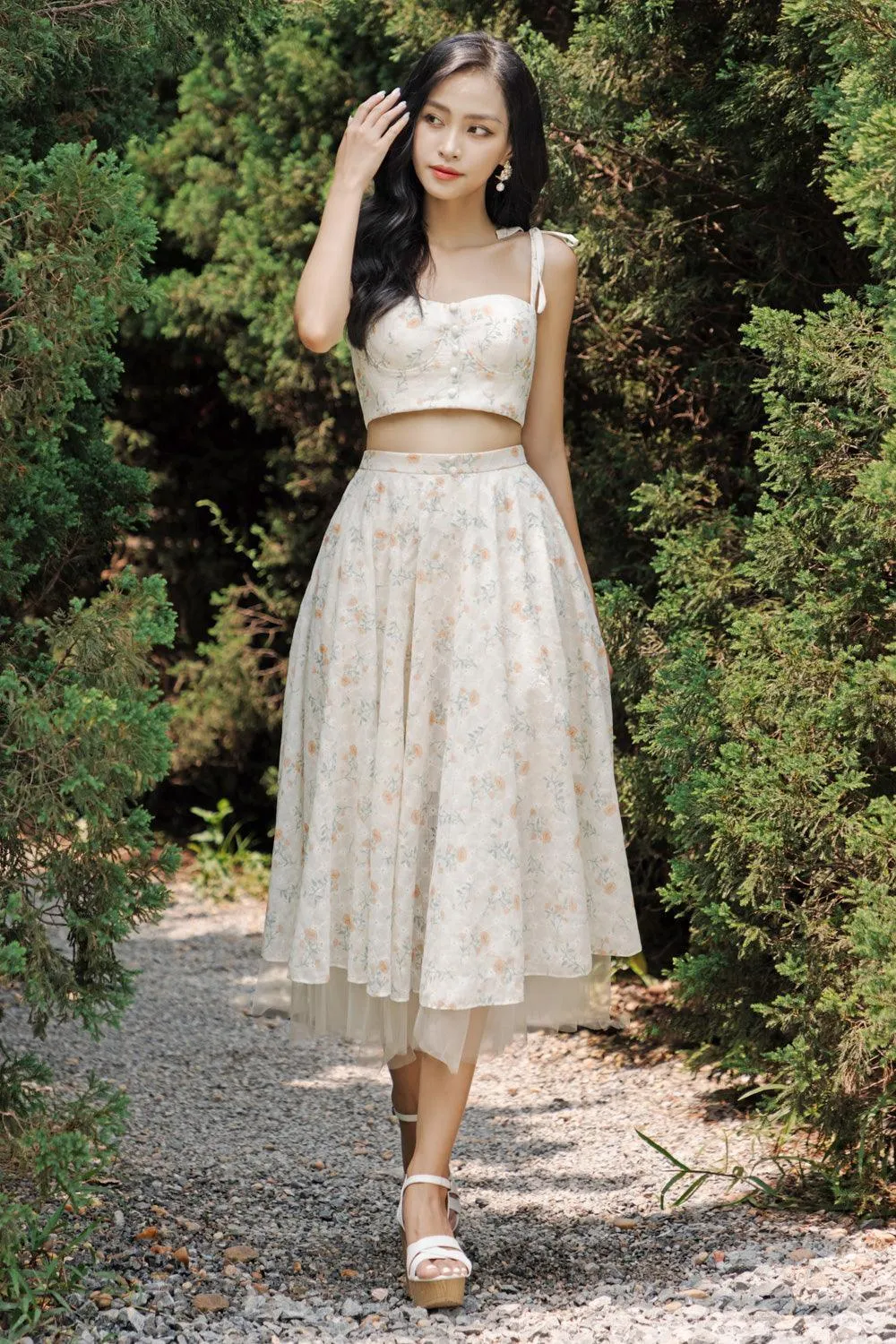 Carmen Layered Draped Polyester Chiffon Midi Skirt