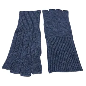 Cashmere Fingerless Gloves in Denim Blue