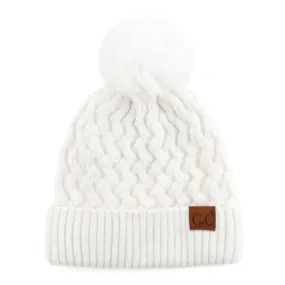 C.C BEANIE WITH MATCHING POM (WHITE)