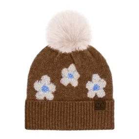 C.C DAISY BEANIE W/ POM (HEATHER BROWN)